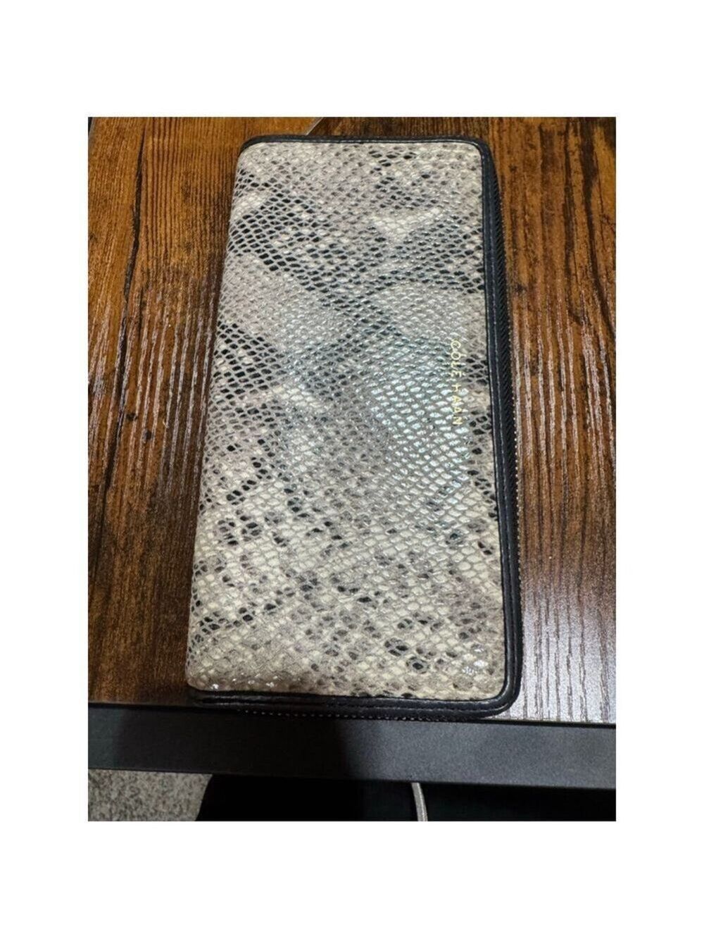 Cole Haan Women's Black Snakeskin Zip-Around Wallet